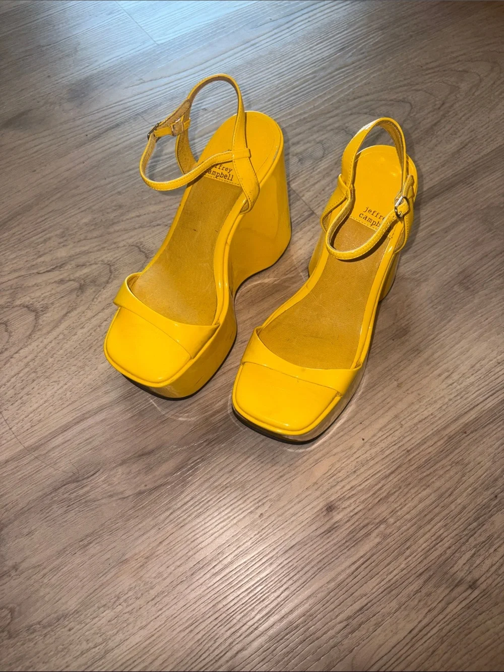 Jeffrey Campbell Bright Yellow Platform Wedge Sandals size 6.5